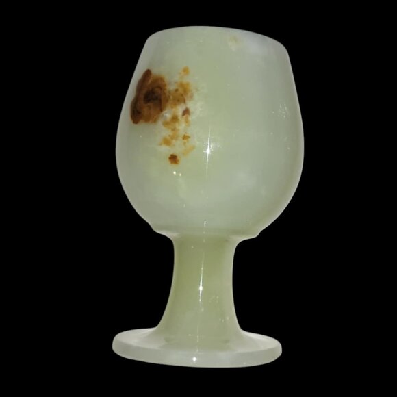 Elegant Green Onyx Carved Stone Goblet – Polished Floral Design, Unique Red Mark - Picture 5 of 10